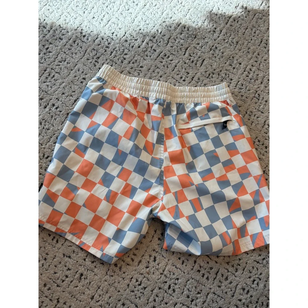 Vans Mens Checkerboard Swim Trunks Orange Blue Geometric Board Shorts Size Small